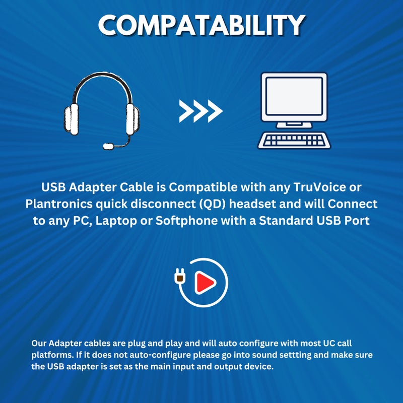 TruVoice USB to QD Adapter Cable Compatible with any Plantronics, Poly or TruVoice Headset with a Quick Disconnect (QD) - Includes in-Line Volume Control and Mute Functionality - Image 4